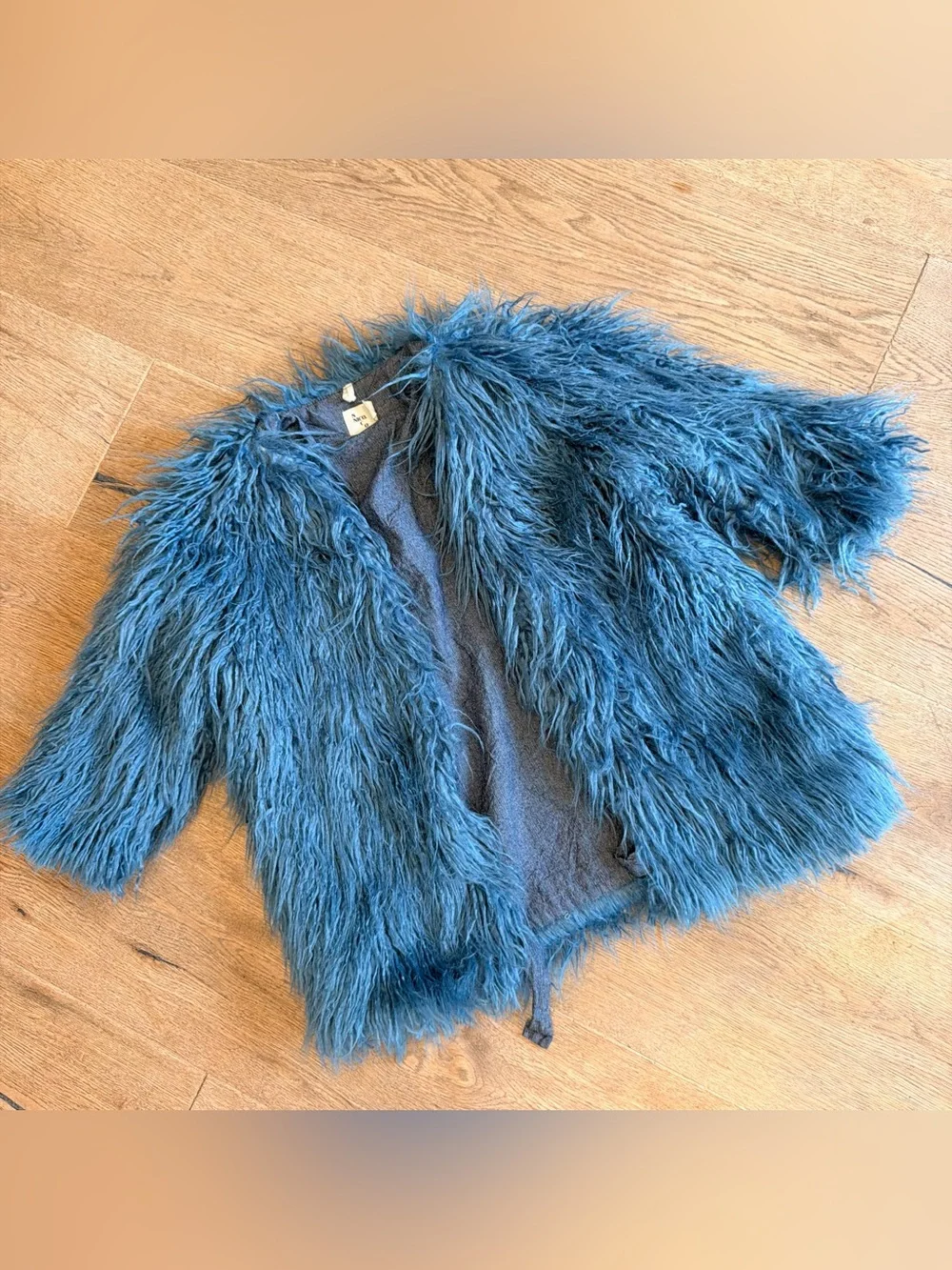 Plush Blue Faux Fur Kids Coat with Front Ties
